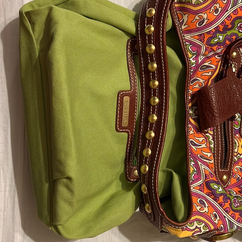 Isabella Fiore Cheerful Fabric and Leather Brass Studded Baguette Shoulder Bag - Picture 14 of 16
